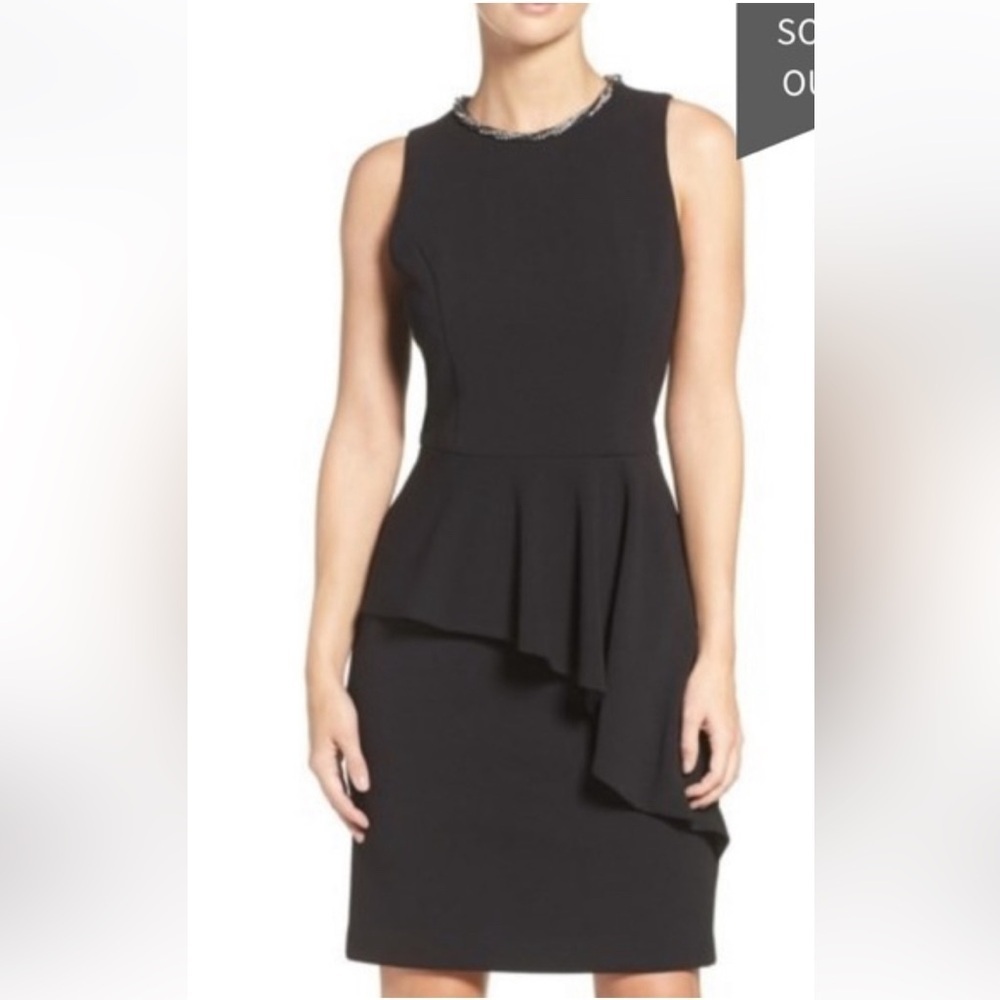 Eliza J Peplum embellished neck sheath dress